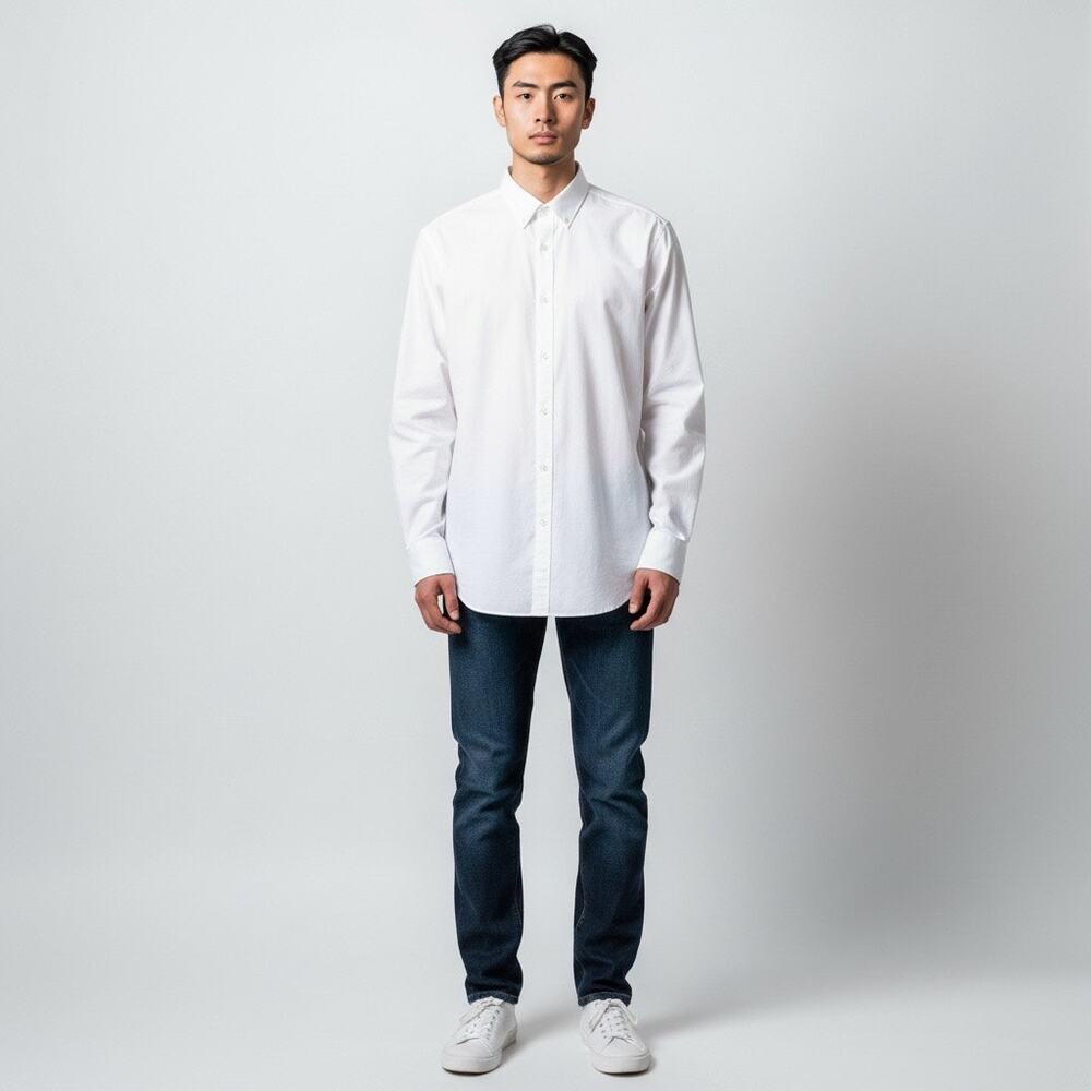 TM Lewin Men's White Button Down Shirt Non-Iron 17 Regular Fit 100% Cotton